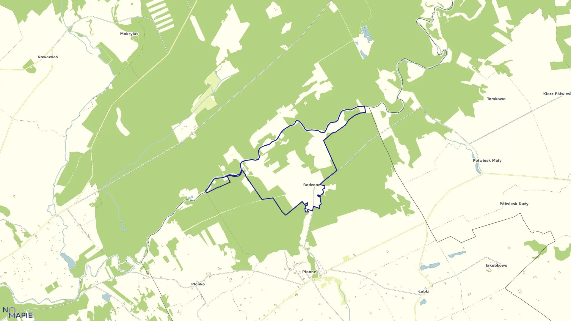 Mapa obrębu Rodzone w gminie Radomin
